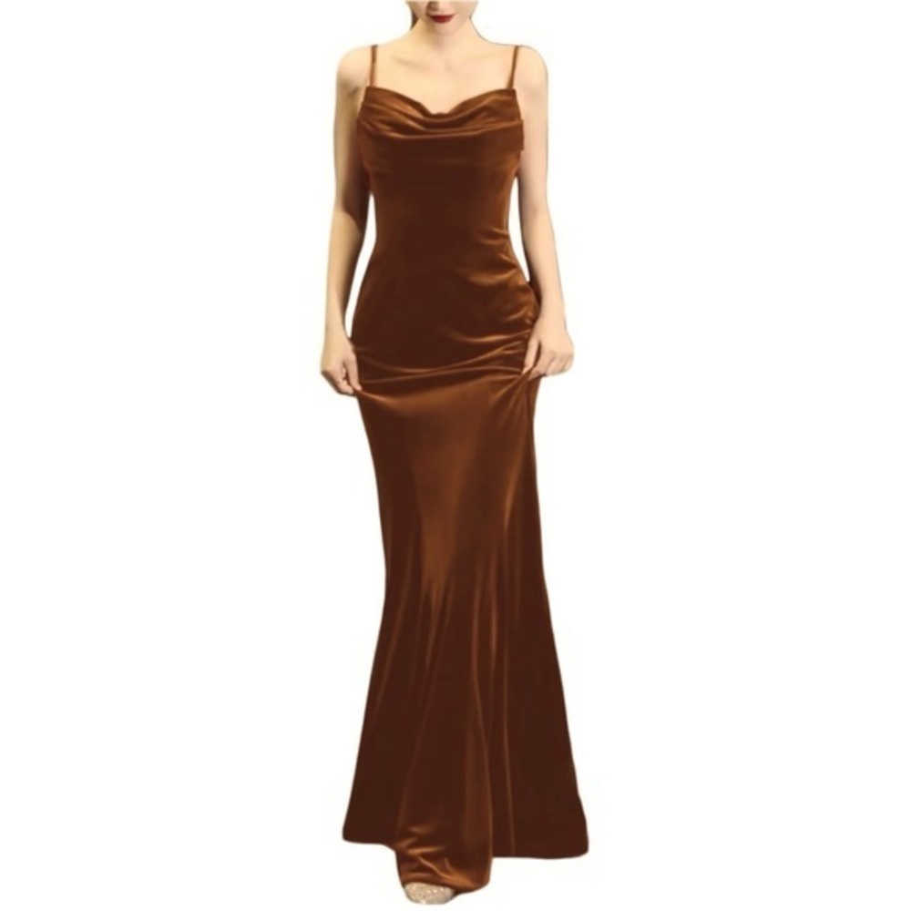 Somafia | Chocolate Brown Velvet Floor Length Gown double side slit dress